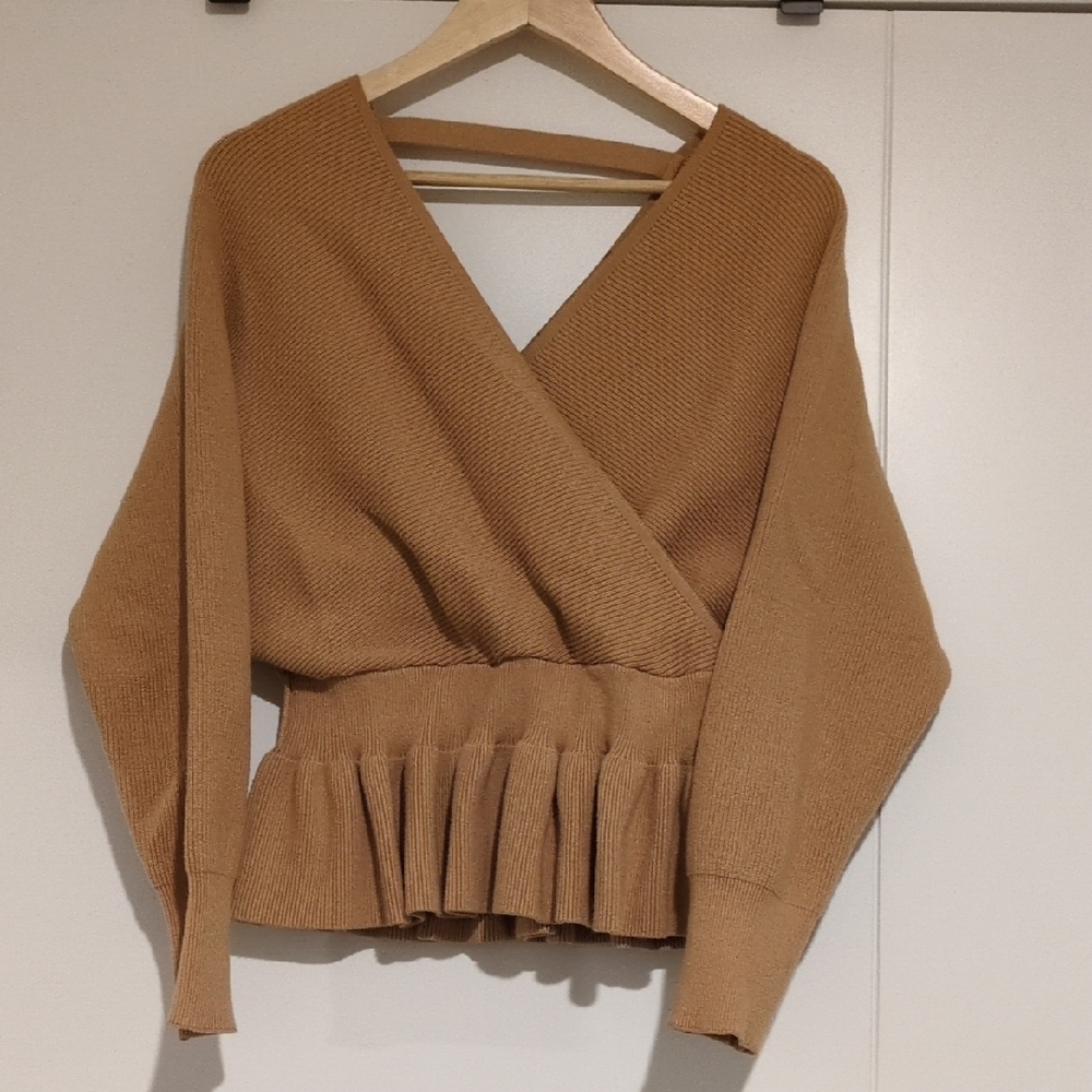 Elegant V-Neck Tan Sweater